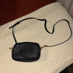 Tory Burch Perry Bombé Mini Leather Crossbody Black with Gold Hardware